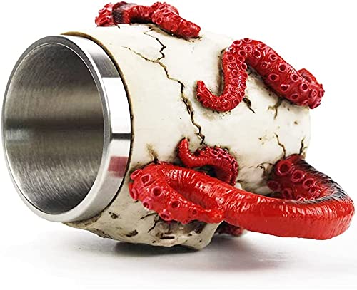 Skull Mug with Tentacle Handle - 13oz Stainless Steel & Resin Drinking Cup