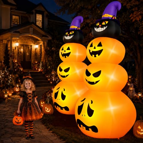 8FT Halloween Inflatable Outdoor Decoration with Built-in LEDs - Stacked Pumpkin, Weather-Resistant, Easy Setup, Halloween Yard Decor - Pumpkin Variation