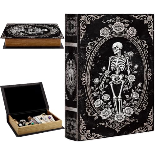 Gothic Book Storage Box with Skeleton Rose Pattern - Faux Leather Jewelry Organizer - Skeleton-1
