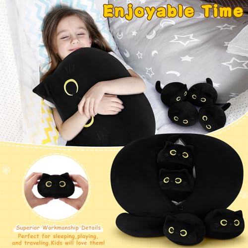 Black Cat Plush Family Set - 19-Inch Mommy with 4 Kittens, Cute Kids & Adults Gift