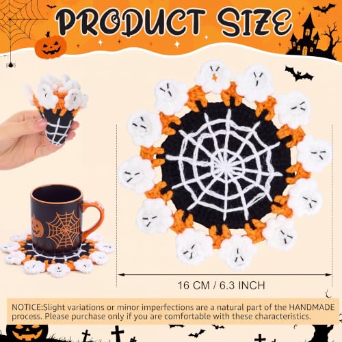 Halloween Crochet Coaster with Ghost Design - Handmade Drink Mat, 6.3 Inch