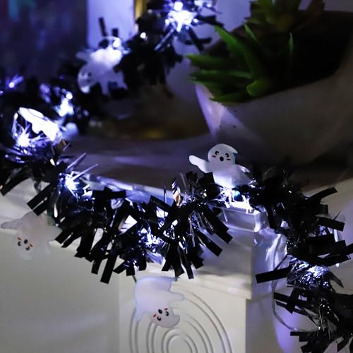 White Halloween Tinsel Garland with Fairy Lights 6.6ft Copper String Decoration