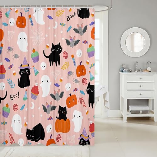 Halloween Shower Curtain 72x84 Inches Pumpkin Lantern Gothic Bathtub Decor Waterproof