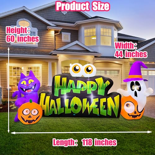 10FT Halloween Inflatable Ghost Pumpkin Eyeballs Cat Banner Outdoor Decoration