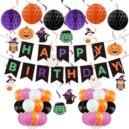 Halloween Birthday Party Decorations Set with Banner Balloons & More
