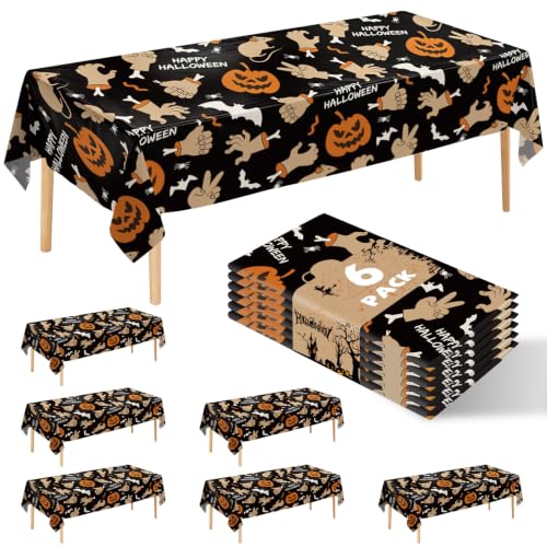 Square Pumpkin Ghost Hand Halloween Tablecloth - 54x108 Inches, 6 Pack