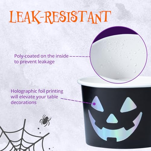 Confettiville Jack-O-Lantern Ice Cream Cups - Black & Silver Halloween Party 50 Count 9Oz
