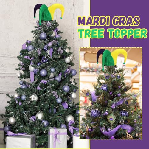 Mardi Gras Tree Topper Jester Clown Hat Decorations for Home & Party