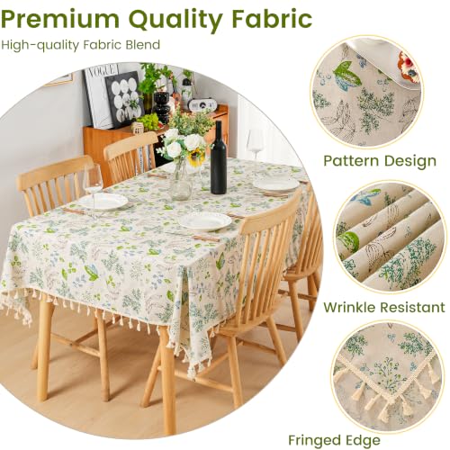Large Boho Floral Tablecloth 55×102 Inch Cotton Linen Rectangular Cover with Tassels - Pastel Floral Multi