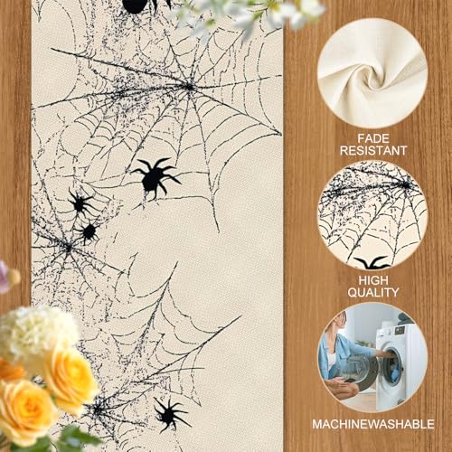 Spider Web Halloween Table Runner 13x72 Inches for Fall & Party Decor - Indoor Outdoor