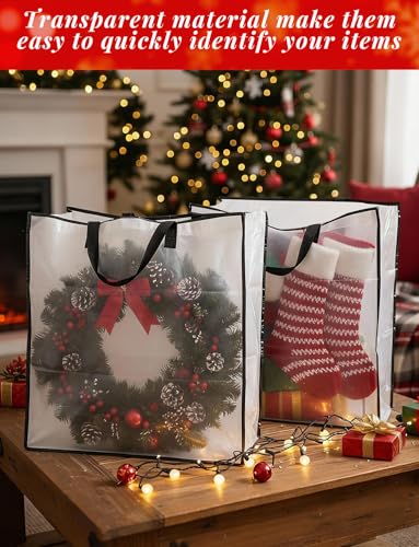 Black Wreath Storage Bag 26 Inch Garland Container for Holiday Decorations - Set of 3