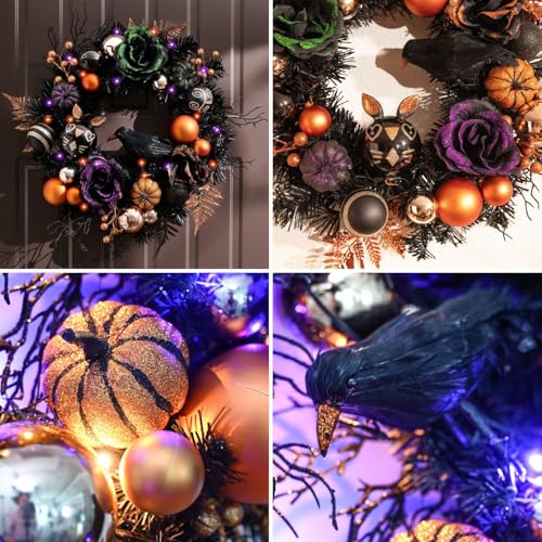 18-Inch Halloween Wreath with Lights for Front Door Party Decor - Valery Madelyn