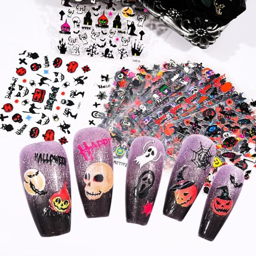 Halloween Nail Stickers Set - Ghost, Pumpkin, Spider Web, Bat & Cat Designs - Variation of Halloween-1