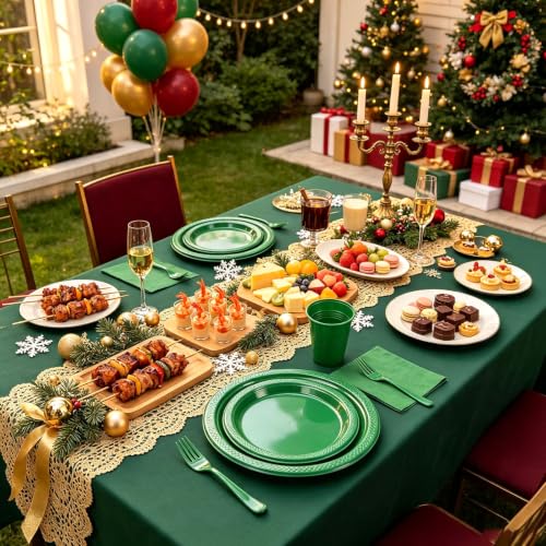 Green Plastic Party Plates and Napkins Set - 50 Pack, Halloween & Christmas Variations