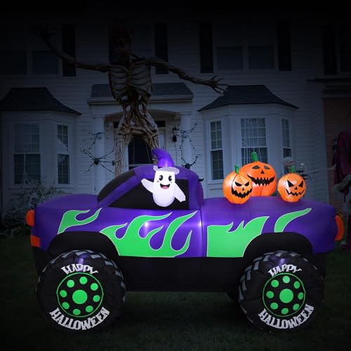8 ft Halloween Inflatable Monster Truck with Pumpkins - Outdoor Yard Decor
