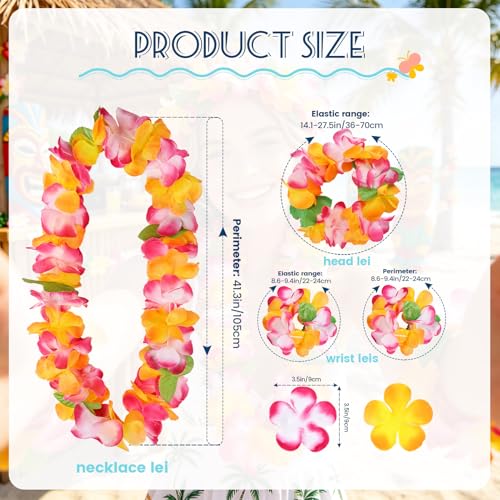 7PCS Hawaiian Leis Bulk Colorful Tropical Flower Necklaces for Summer Beach Party - Includes 80cm Skirt Variation