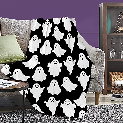 Funny Ghost Halloween Throw Blanket - 40x50 Inch Cozy Flannel Bed Couch Decor - Black & White Variation