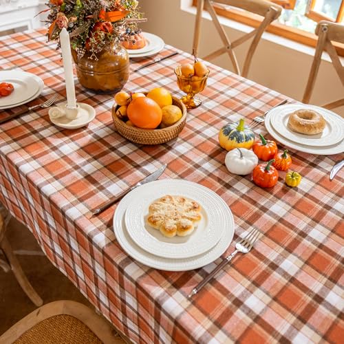Thanksgiving Tablecloth 55x55 Inch Rust Tartan Square Washable Fall Decor