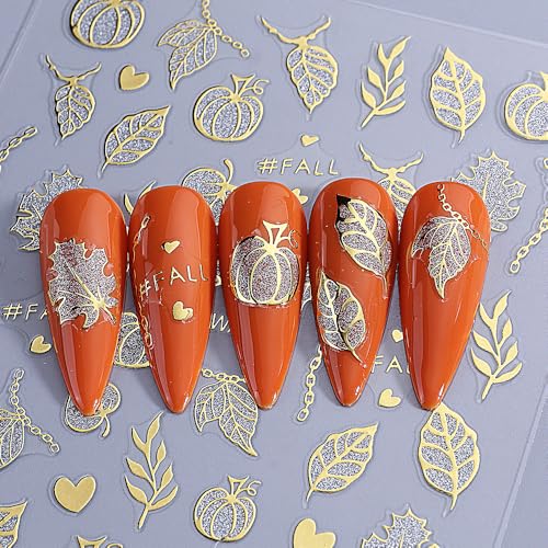 Halloween Style Fall Nail Stickers 8 Sheets 3D Pumpkin & Spider Web Nails - Self Adhesive DIY Decals
