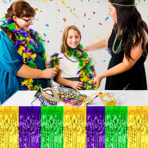 Gold, Green & Purple Foil Fringe Table Skirts 3 Pack - Party Decoration