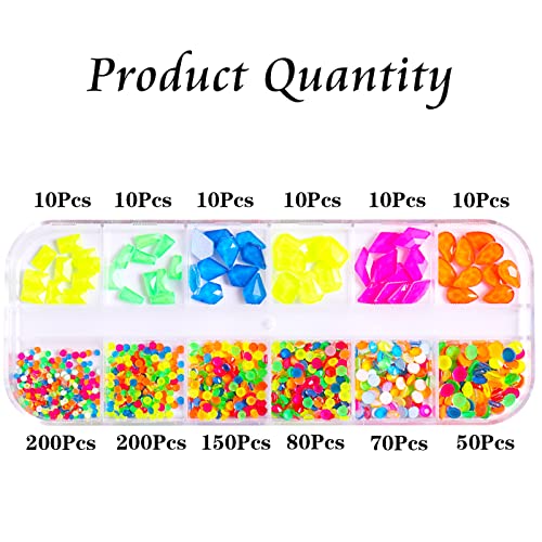 Fluorescence Rhinestones for Nails - 810Pcs Crystal Flatback Gems DIY Decor