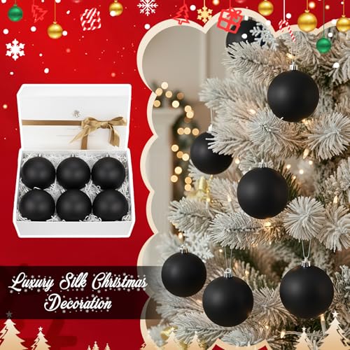 Poen 12 Pack 6 Inch Extra Large Black Christmas Ball Ornaments Jumbo Holiday Decorations