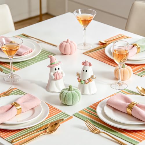 Pink & White Ghost Halloween Decor Set - Indoor Resin Figurines for Home