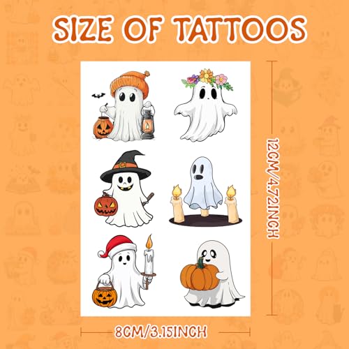 Halloween Ghost Temporary Tattoos Stickers - 24 Sheets, Party Favors & Decorations