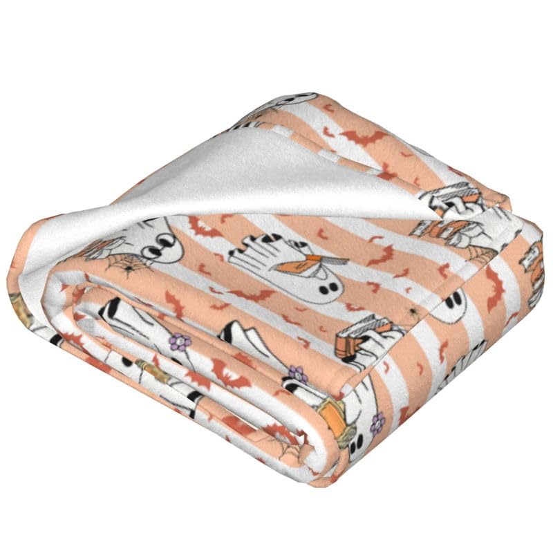 Halloween Ghost Reading Blanket - Orange 60x50 Inch Cozy Flannel Throw