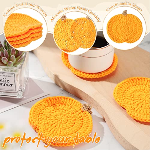 8 Pack Fall Crochet Pumpkin Coasters Halloween Thanksgiving Decor - Cute Table Mats