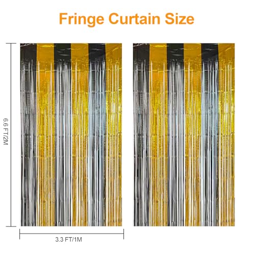Black and Gold Foil Fringe Curtains Party Backdrop - 2 Pack, 3.3x6.6 ft, Variation: Black Gold
