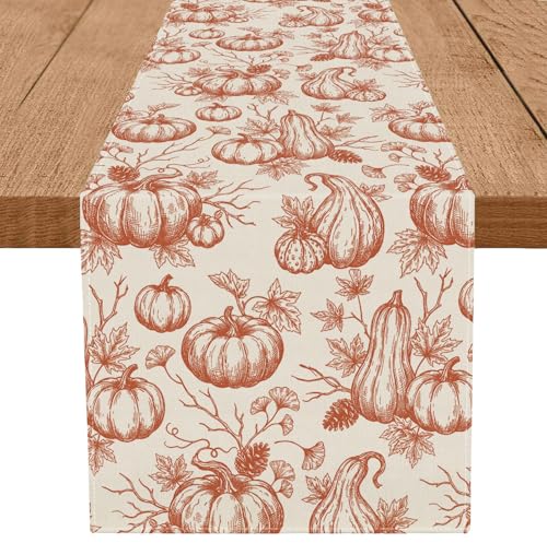 Fall Table Runner Burnt Orange 13x36 Inch Thanksgiving Halloween Autumn Decor