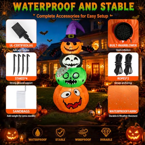 Halloween Stacked Pumpkins Inflatable Yard Decor with Lights - Spooky Outdoor Halloween Decoration