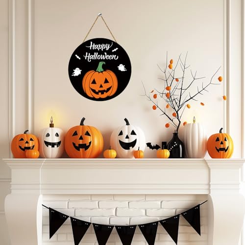 Halloween Door Sign - Cute Pumpkin Ghosts Bats Happy Halloween Decoration