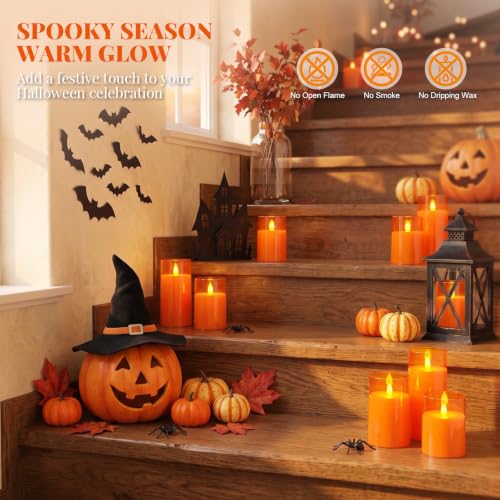 Raycare Flameless LED Pillar Candle 3 Pack - 3D Flame Timer Remote - Orange, D3xH4, 5, 6 Inches