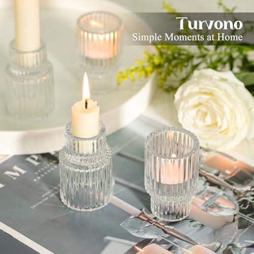 Clear Glass Taper Candle Holders - Set of 12 for Christmas Centerpieces - Variation: Clear