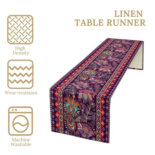 Rustic Paisley Table Runner 13x36in Green Floral Farmhouse Decor - Variation of W13"x L36"