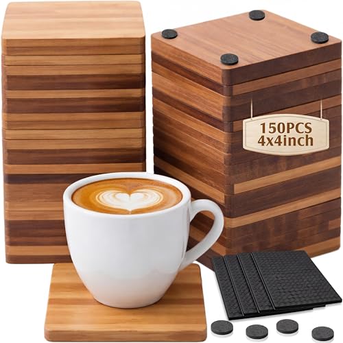 Square Unfinished Wooden Coasters 150 Pcs for Crafts DIY Home Decor - Acacia