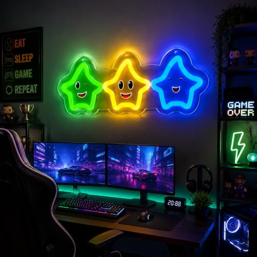 Colorful Stars Neon Sign Gaming LED Wall Decor - Kids Room & Party - Variation of Coloful Sanxing
