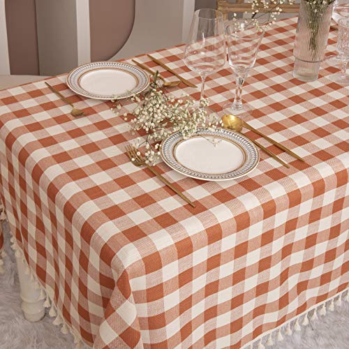Orange Gingham Tablecloth 55x70 Inches for Farmhouse Decor - Rectangular Variation