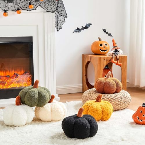 Ivory+Brown Pumpkin Pillow Set - 2 Decorative Fall Halloween Throw Pillows