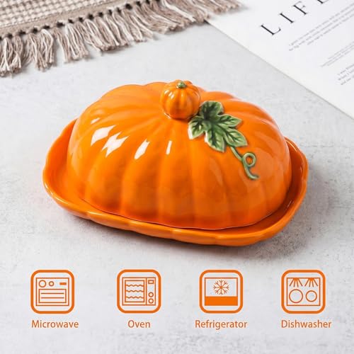 Pumpkin Butter Dish with Lid - Orange Pumpkin Shaped Multi-Purpose Kitchen Decor