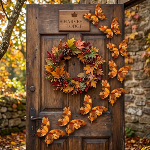 Fall 3D Butterfly Wall Stickers - 12 Pack Autumn Maple Leaf Decor for Halloween Thanksgiving