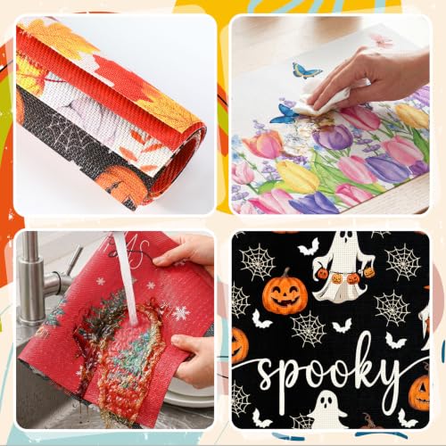 Black Red Reversible Fall Halloween Placemats Set of 8 12 x 18 Inches
