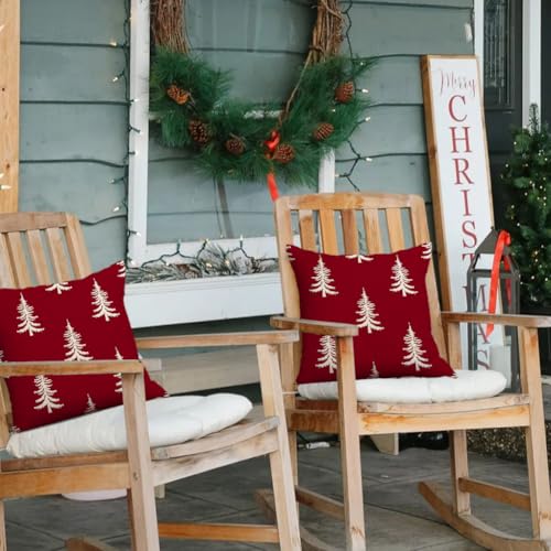 Christmas Pillow Covers 16x16 Inch Set of 2 Waterproof Tree Holiday Decor - Red Variation