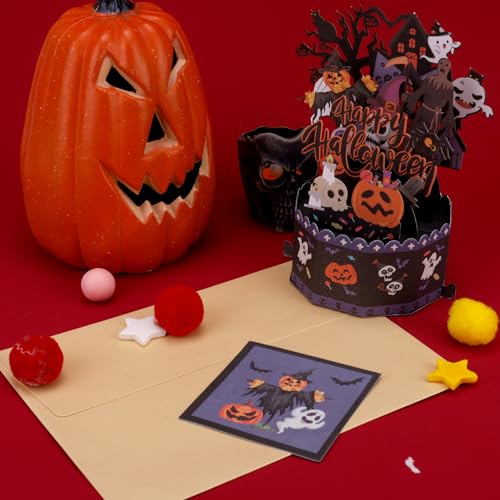 Halloween 3D Pop-Up Greeting Card with Envelopes - Ghosts Pumpkins Fun Holiday Decoration