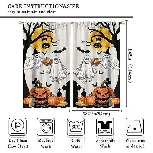 Halloween Curtains for Living Room - 42x45 Inch Cartoon Ghost Pumpkin Moon Decor - Orange Pack of 2