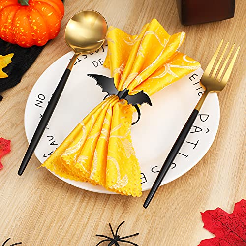 Halloween Bat Napkin Rings - Black Metal Table Decor (6 Pack)