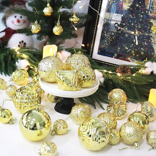 Christmas Ornaments Set with 36PCS Shatterproof Tree Decorations - Gold, 3 Sizes, 7 Styles - Variation: Gold / 36 pcs