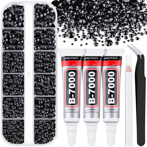 Black Resin Rhinestones for Crafting with Glue - Small Pack with 3 B7000 Adhesive